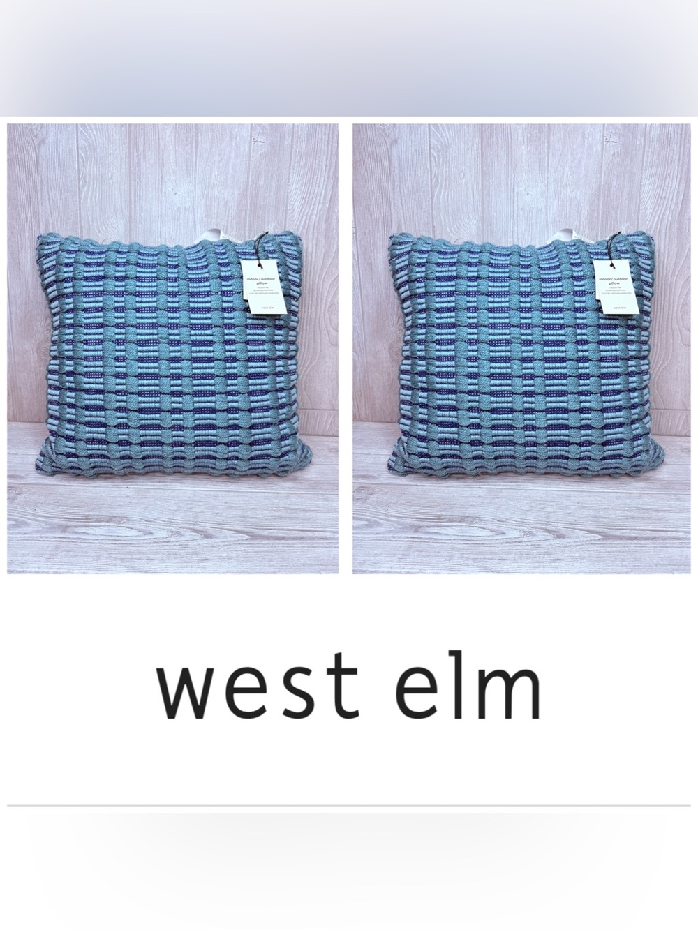 NWT west elm Chunky Linear indoor outdoor blue / green/ teal color pillows 20x20